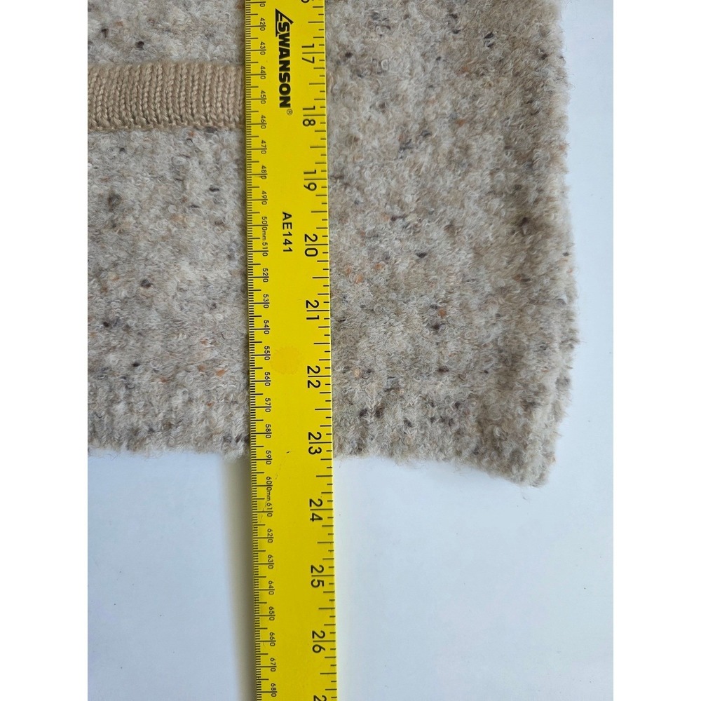 Greige Cardigan Large Oatmeal Boucle Gold Button Crew Neck Wool Bld Classic Core - Picture 8 of 9